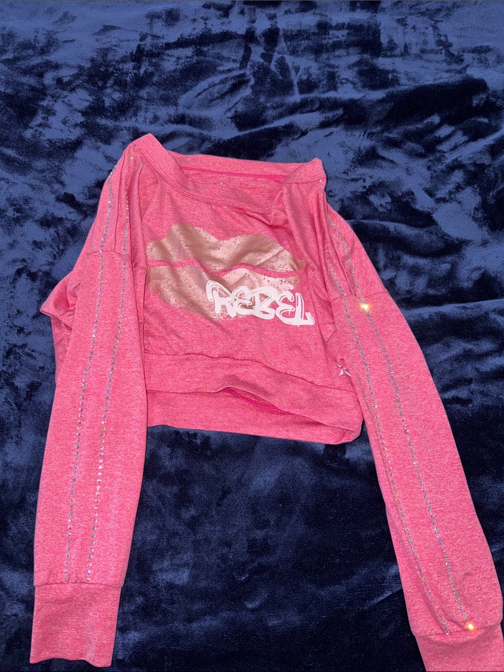 Girls' Hot Pink Cropped Hoodie with Metallic pink lips